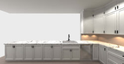 Traditional white framed cabinets with black handles